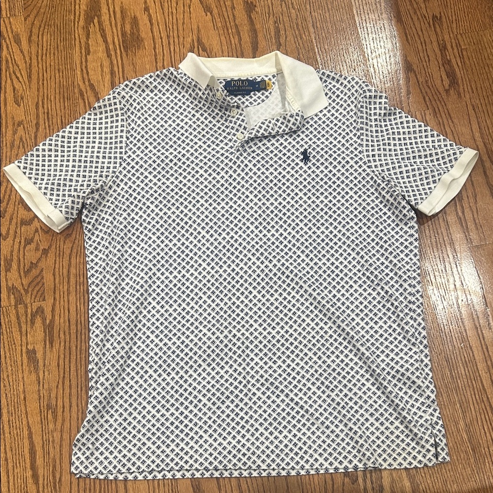 Polo by Ralph Lauren White & Navy Geometric Polo Shirt